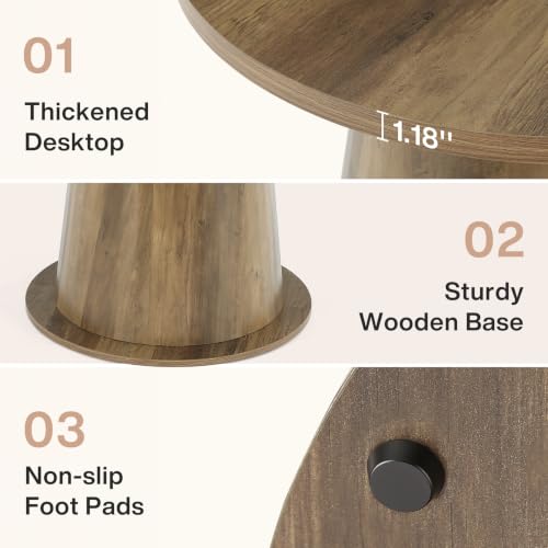 Tribesigns Small Round Dining Table for 2-4 People, 31.5" Wooden Kitchen Table with Thickened Tabletop & Sturdy Base, Mid-Century Modern Dinner Table for Small Apartment, Kitchen Nook, Dining Room
