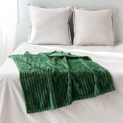 MIULEE Fleece Blanket, Durable Plush Fuzzy Extra Soft Warm Cozy Dark Green Striped Flannel Throw Blanket for Couch Sofa Bed 30"x40" - color: Dark Green, size: 30"x40"