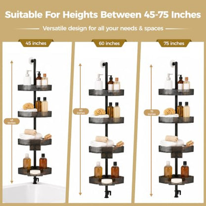 Corner Shower Caddy, Adjustable 4-Tier Rustproof Bathroom Organizer Shelves, 45-75 Inch No-Drill Quick Installation Bathtub Corner Shelf