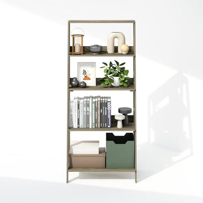 Furinno Ladder Display Shelf, 5-Tier Ladder Shelf, Standing Bookshelf, Display Storage Shelves, 13 x 23.6 x 53.5, for Living Room, Home Office, French Oak - color: French Oak
