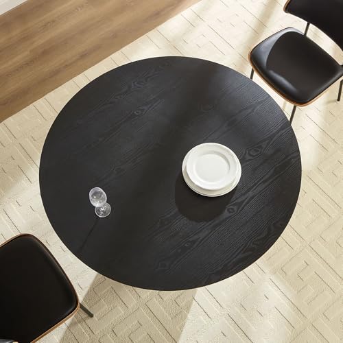 Round Pedestal Dining Table for 4-6, Mid-Century Modern Circular Fluted Drum Kitchen Table MDF Finish Tabletop for Dining Room Apartment, φ46.45'' x 29.25''H - Black - color: 46.45 Inches Black