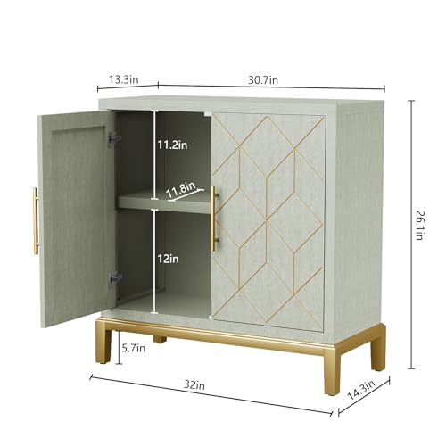 HLR Green Accent Cabinet with Gold Trim,Storage Cabinet with 2 Doors,Modern Wooden Sideboard for Living Room, Kitchen, Office and Hallway - color: Green, size: 1piece