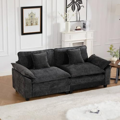 81.9'' Modern Sectional Couch with Double Layer Upholstered Seat Cushion, Chenille LoveSeat Sofa Couch with Wider Armrest and Cushions, Living Room, Bedroom, Apartment, Easy Assembly, Black - color: Black