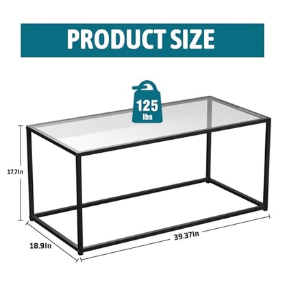 Glass Coffee Table Modern Center Table,Minimalist Coffee Table for Living Room,Tempered Glass-top with Sturdy Metal Frame, Easy Assembly,Black - color: Black, style: Rectangle