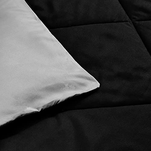 Amazon Basics Comforter Blanket, Reversible, Lightweight Microfiber, All Season, Soft Plush, Machine Washable, Twin/Twin XL, Black/Grey - color: Black / Grey, size: Twin/Twin XL