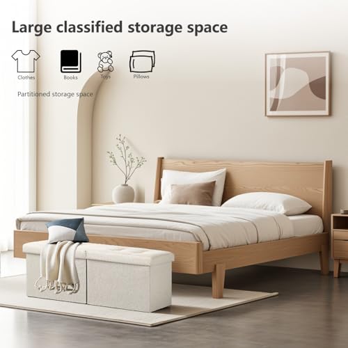 AmasSmile Footrest Ottoman Storage Bench,34" Linen Folding Chest,Beige | Large Ottoman with Storage,Thicker Foam Padded Seat,Livingroom,Dorm,Bedroom,Entryway,Easy to install,34 x 13 x 13in - color: Beige-linen