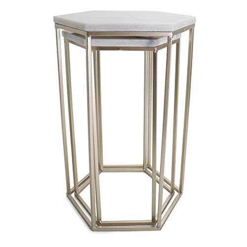 Nested Metal Side Tables - Set of 2 for Living Room & Bedroom (Gold) - color: Hexagon - Gold