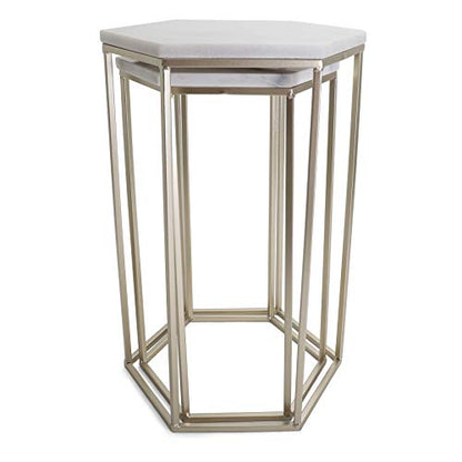 Nested Metal Side Tables - Set of 2 for Living Room & Bedroom (Gold) - color: Hexagon - Gold
