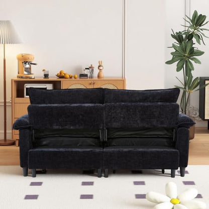 73" Plush Velvet Convertible Loveseat Sleeper Sofa Bed, Loveseat Convertible with Hidden Mattress, Sofa Bed Couch Simple Assembly for Small Apartment and Guest Space, Black - color: Black