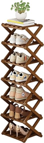 YYW Bamboo Shoe Rack for Entryway, Foldable Free Standing for Closet | Installation-Free Vertical Shoe Racks, Shoe Shelf for Living Room Bedroom, Easy To Assemble, Tawny 7 Layers - color: Tawny-7 Layers