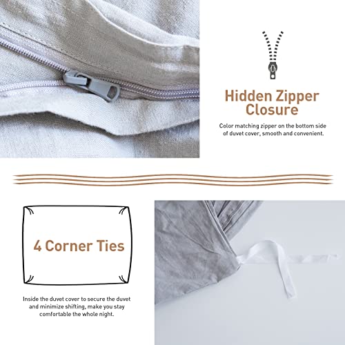 BISELINA French Linen Duvet Cover Set 2pcs with Hidden Zipper Closure Natural Flax Cotton Blend Solid Color Soft Breathable Luxury Farmhouse Bedding - Twin Size, Grey - color: Grey, size: Twin