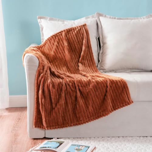 MIULEE Fall Rust Fleece Blanket, Durable Plush Fuzzy Extra Soft Warm Cozy Striped Flannel Throw Blankets for Couch Sofa Bed 30"x40" - color: Rust, size: 30"x40"