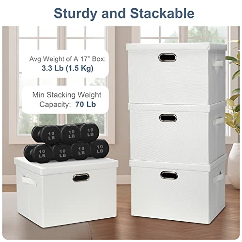 Graciadeco Large 17" 36 Quart Collapsible Stackable Storage Bins with Lids, 1 Pack White Foldable Fabric Closet Storage Boxes with Lids, 4 Handles Heavy-duty Linen Cube Baskets for Bedroom | 36 Quart 1 Pack White Collapsible Stackable Linen Fabric 4 Handl