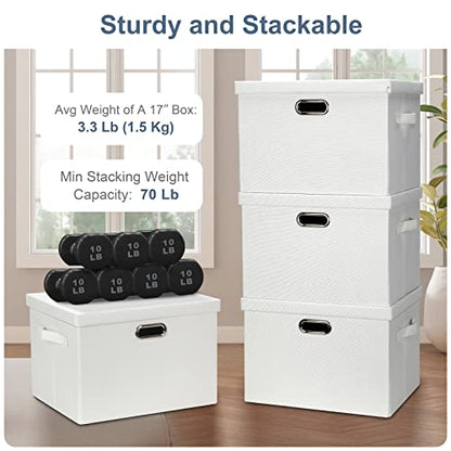 Graciadeco Large 17" 36 Quart Collapsible Stackable Storage Bins with Lids, 1 Pack White Foldable Fabric Closet Storage Boxes with Lids, 4 Handles Heavy-duty Linen Cube Baskets for Bedroom | 36 Quart 1 Pack White Collapsible Stackable Linen Fabric 4 Handl