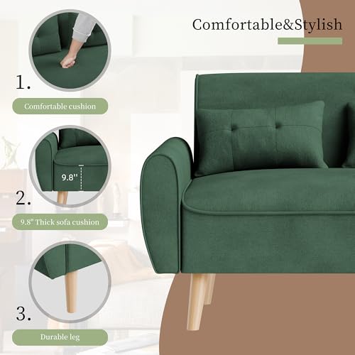 Vongrasig 47" Small Modern Loveseat Sofa, Mid Century Linen Fabric 2-Seat Sofa Couch Tufted Love Seat with Back Cushions and Tapered Legs for Living Room, Bedroom and Small Space (Green) - color: Green