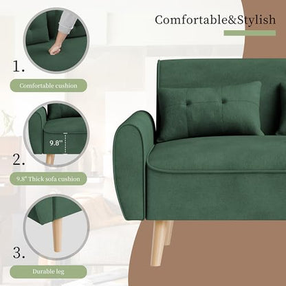Vongrasig 47" Small Modern Loveseat Sofa, Mid Century Linen Fabric 2-Seat Sofa Couch Tufted Love Seat with Back Cushions and Tapered Legs for Living Room, Bedroom and Small Space (Green) - color: Green