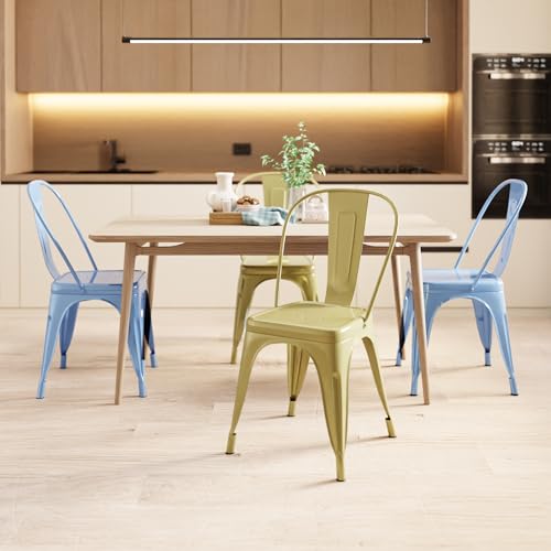 AC Pacific 18 Inch Seat Height Industrial Metal Dining Chairs, Stackable Kitchen or Bar Seat, Durable Modern Design, Versatile Accent Furniture, Set of 2, Yellow and Baby Blue - color: Yellow and Baby Blue, size: Set of 2