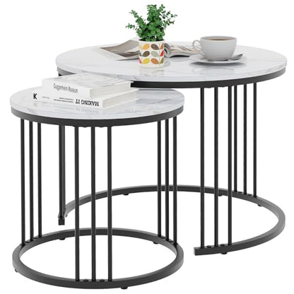 Coffee Table Faux Marble Nesting Table for Small Place 2 Sets Modern Furniture Living Room Sets End Side Table Night Stand for Bed Room Dining Room (Black & White) - color: Black