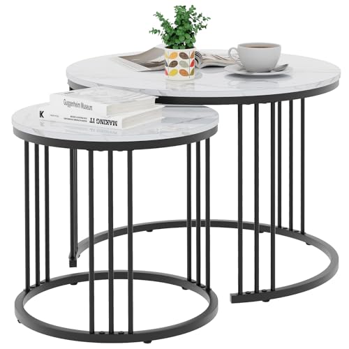 Coffee Table Faux Marble Nesting Table for Small Place 2 Sets Modern Furniture Living Room Sets End Side Table Night Stand for Bed Room Dining Room (Black & White) - color: Black