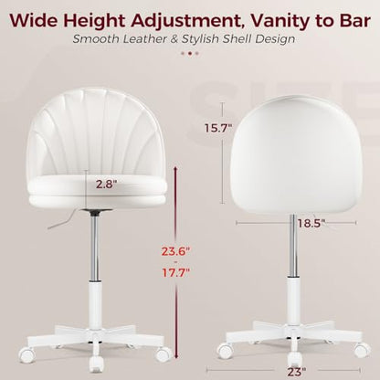 GTPLAYER Small Ergonomic Tall Office Chair, Computer Desk Chair with Wheels Versatile Height Use: Office to Bar Stools (or Standing Desk), Vanity Chair with Back PU Leather Shell Design for Gift - color: Pu-white