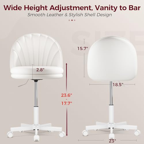 GTPLAYER Small Ergonomic Tall Office Chair, Computer Desk Chair with Wheels Versatile Height Use: Office to Bar Stools (or Standing Desk), Vanity Chair with Back PU Leather Shell Design for Gift - color: Pu-white