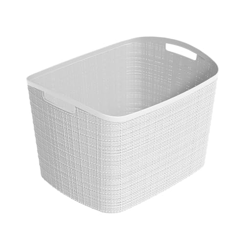 Curver Set of 2 XL 30.5L Jute Decorative Plastic Organization and Storage Baskets - Perfect Bins for Home Office, Closet Shelves, Kitchen Pantry and All Bedroom Essentials, White - color: White, size: Extra Large 30.5L