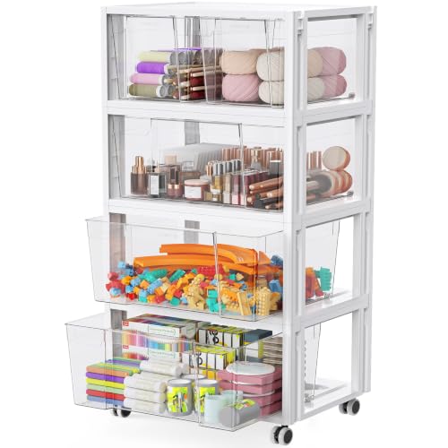 Stackable Storage Drawer Carts, Extra Large Bins 4 Tier 5 Drawers | Smooth Pull-Out Drawers, Clear Plastic Storage Organizer Container For Home Office Bedroom Bathroom Art Crafts Under Desk - size: 4 Tier 5 Drawer