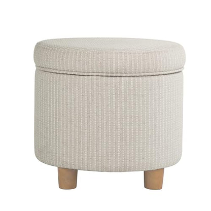 HomePop 19" Round Storage Ottoman - White Woven Stripe - color: White Woven Stripe
