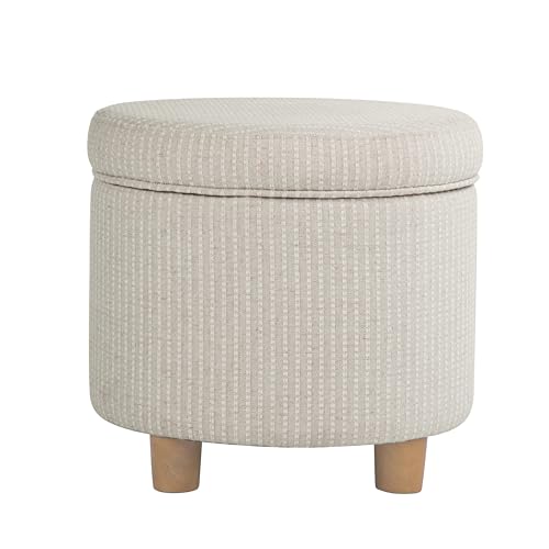 HomePop 19" Round Storage Ottoman - White Woven Stripe - color: White Woven Stripe