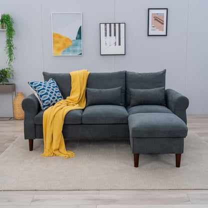 Panana 3 Seater Sofa with Footstool Set, Rolled Arm Classic Couch, Solid Wood Legs Settee for Small Living Room Office Lounge (Gray, 3 Seater with Ottoman) - color: Gray Linen Fabric, size: 3 seater with ottoman