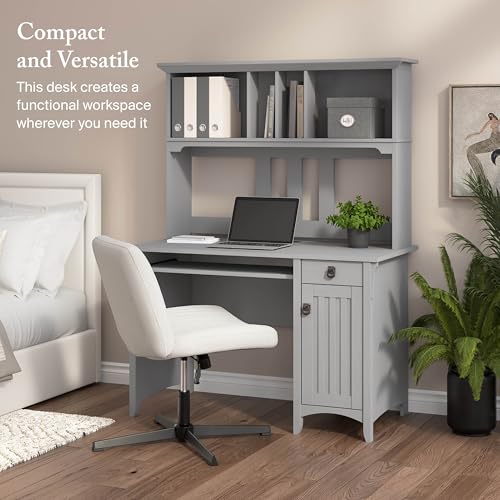 Bush Home Salinas Computer Desk with Hutch | Study Table with Drawers, Cabinets & Pullout Keyboard/Laptop Tray | Modern Home Office Desk in Cape Cod Gray | Work Desk with Storage - color: Cape Cod Gray