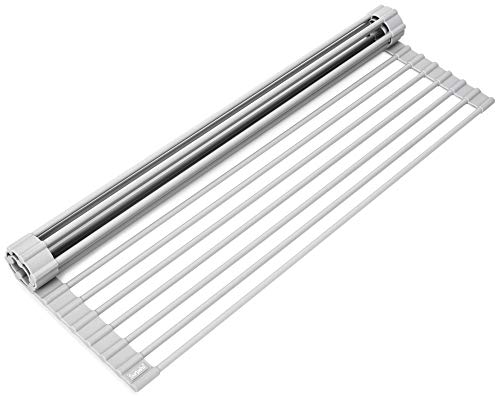 20.5 x 13.1 Inch Roll-Up Dish Drying Rack, Fits Across Sink Openings up to 19.5 Inches, Heavy-Duty Premium Silicone, Strong Support, Non-Slip, Heat-Resistant, Warm Gray - size: 20.5" x 13.1"