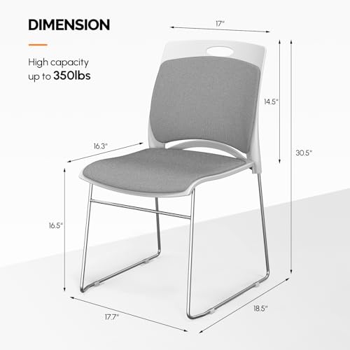 VINGLI Stackable Plastic Mesh Padded Chairs for Office Set of 8, Grey | Stacking Chairs with Metal Sled Base, Ergonomic Plastic Pad Seat & Back, Waiting Banquet Guest Break Room, Easy to install - color: Grey, size: 8 Pack