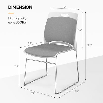 VINGLI Stackable Plastic Mesh Padded Chairs for Office Set of 8, Grey | Stacking Chairs with Metal Sled Base, Ergonomic Plastic Pad Seat & Back, Waiting Banquet Guest Break Room, Easy to install - color: Grey, size: 8 Pack