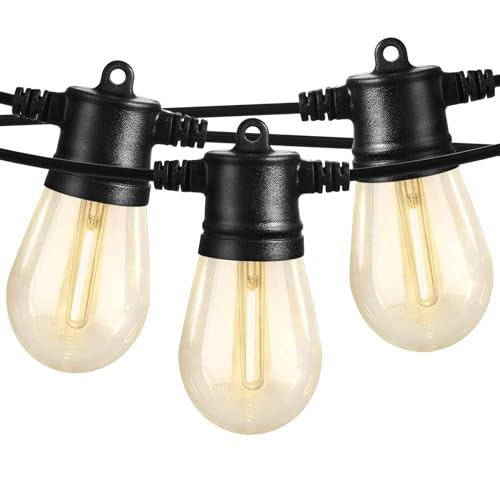 SUNTHIN Outdoor String Lights, 96FT Patio Lights with 32 LED Shatterproof Bulbs, Hanging for Outside, Garden, Backyard, Deck, Porch, Fence, Bistro, Pool, Party - color: Black