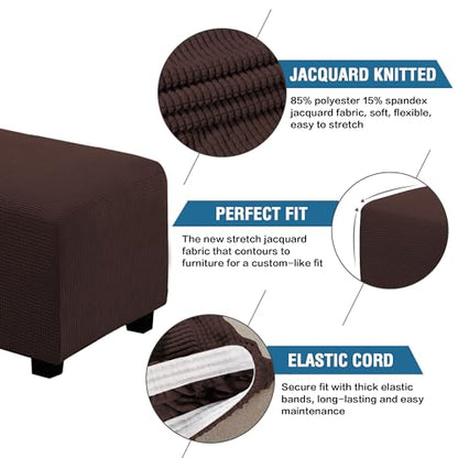 H.VERSAILTEX Ottoman Cover Slipcover Rectangle Fit Length 29'-34' Footrest Sofa Slipcovers Stool Cover Footstool Protector Covers Feature Stretch Thick Soft Jacquard Fabric Washable - Chocolate - color: Chocolate, size: Rectangle-Large