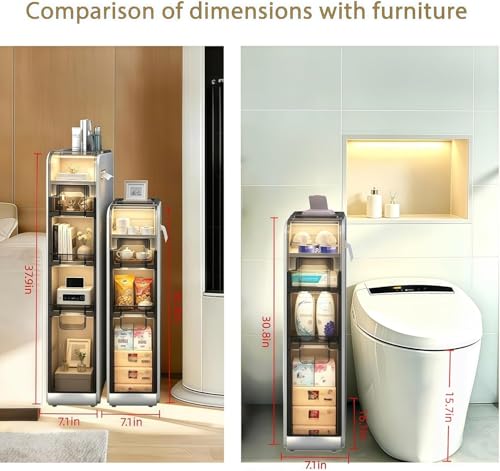 BGYMF 3-Tier Narrow Slim Bathroom Storage Cabinet,Movable,White | ABS and PP,with Wheels and Drawers,Large Storage Capacity,Water Resistant,Toilet Paper Holder,for Small Spaces - size: Ultra Thin 3 Tiers