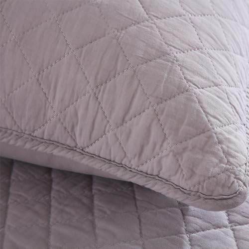 Wistown Cotton King Bedspread Quilt Bedding Set, Grey | 3 Pieces Reversible Lightweight Soft Coverlets Comforters, All Seasons, Diamond Stitching Pattern - color: Grey Diamond Pattern, size: King (98 by108inch)