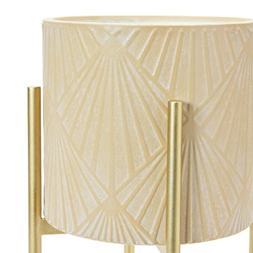 Main + Mesa Modern Boho Embossed Metal Planters with Stands, Cream and Gold, Set of 2 Sizes - color: Blush/Gold