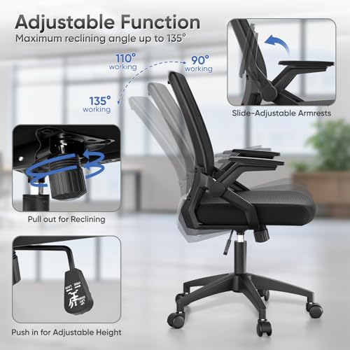 Athena Collection Ergonomic Office Chair for Home Office, 1 Pack | Mid-Back Desk Chair, Flip-Up Armrest, Lumbar Support, Adjustable Height, Comfy Computer Chair for Adults & Women