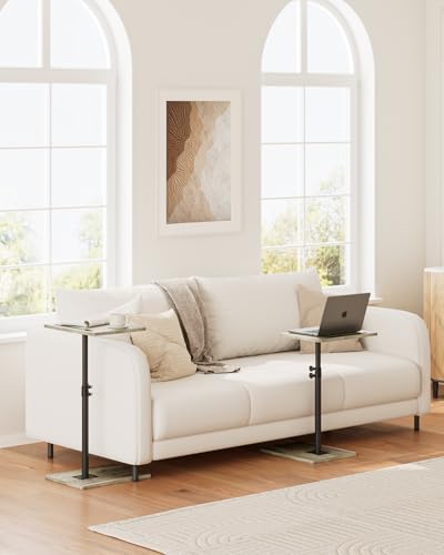 Masupu Sofa Arm Tray Table - 360° Swivel Height Adjustable End Table, Small Snack Side Table for Couch, C Shaped Table for Bed, Chair or TV Tray Table(Greige) - color: Greige