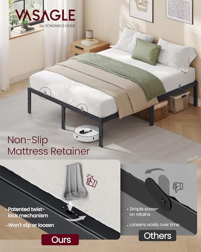 VASAGLE Full Metal Bed Frame 14 Inches Tall, 1100 lb Weight Capacity, No Box Spring Needed, with Under-Bed Storage, Easy Setup, Heavy-Duty Platform Bed, Mattress Retainers, Matte Black URMB652BD02S - size: Full, style: 14 Inch
