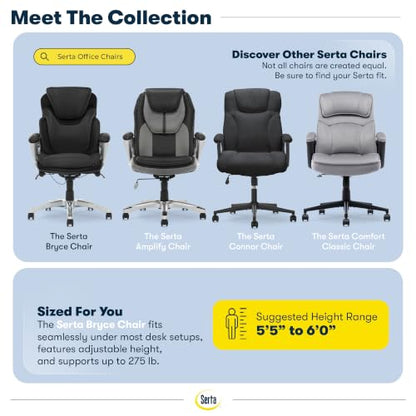 Serta Bryce Executive Office Chair - Ergonomic Computer DeskChair with Lumbar Technology - Adjustable Height - Memory Foam Body Pillows - 360° Swivel Rolling Base - Bonded Leather - Black - color: Black