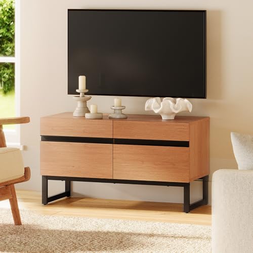 WAMPAT Modern TV Stand for 26-40 Inch TVs, Wood Entertainment Center with Metal Base Storage Cabinets, Media TV Console for Living Room, Mocha, 1Pcs - color: Mocha, size: 1 Pcs