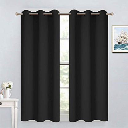 Yakamok Blackout Curtains 38x54 inch Black Thermal Drapes-Bedroom | 2 panels,room darkening,thermal insulated,noise reducing,privacy protection,grommet window treatment,living room study dining - color: Black, size: 38"W x 54"L (Pack of 2)