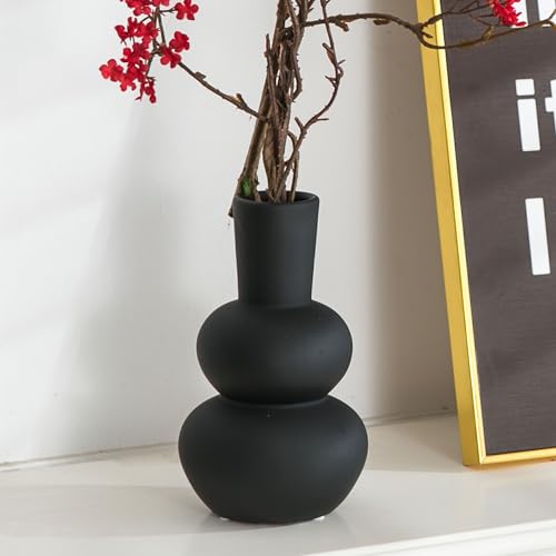 Modern Ceramic Vase, Matte Black Boho Vase, Minimalist Pampas Clay Vases for Wedding Dinner Living Room Office Bedroom, Table Centerpieces - color: 1 Black Vase