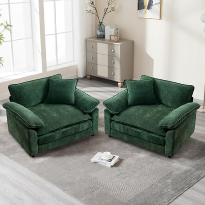 Green Modern Oversized Chair, Comfy Chenille Accent Chair Large Upholstered Armchair with Extra Thick and Deep Seat Lounge Chair for Living Room,Bedroom,Apartment - color: Green, size: 1