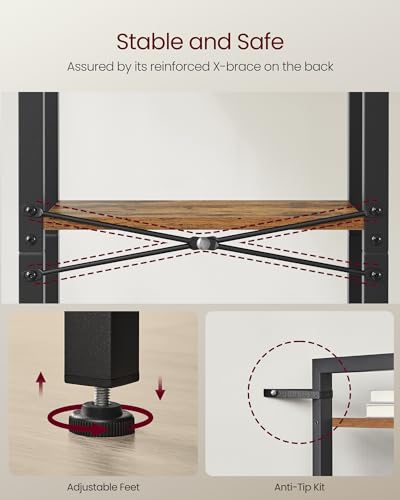 VASAGLE 4-Tier Bookshelf, Bookcase with Steel Frame, Book Shelf for Living Room, Home Office, Study, 9.4 x 15.7 x 42 Inches, Industrial Style, Rustic Brown and Ink Black ULLS099B01 - color: Rustic Brown + Ink Black, size: 4 Tiers (9.4"D x 15.7"W x 42"H)