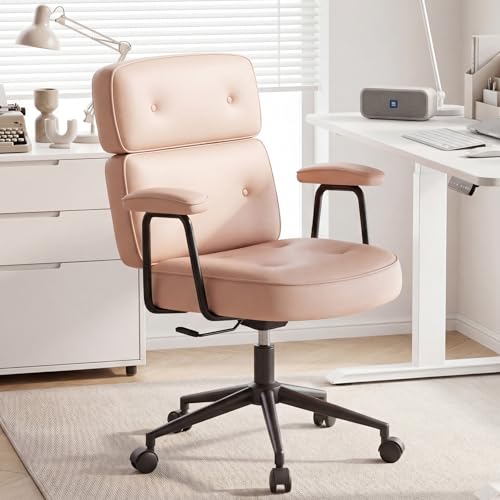 OLIXIS Ergonomic Home Office Desk Chair, PU Leather Computer Chair | Lumbar Support, Adjustable Height, Rolling Swivel, Executive Task, Padded Armrests for Vanity, Study, Modern Pink - color: Modern Pink