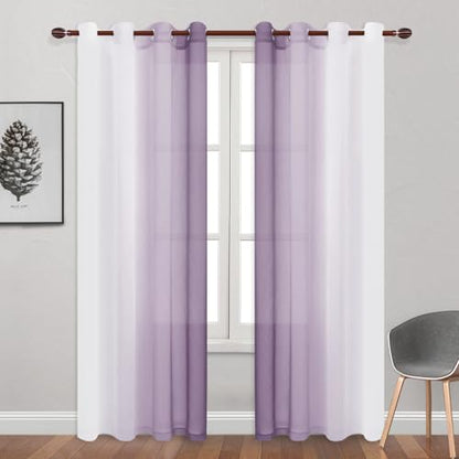 DWCN Ombre Faux Linen Extra Long Sheer Curtains - Semi Voile Gradient Grommet Top Curtains for Bedroom and Living Room, 52 x 102 Inches Long, Set of 2 Window Curtain Panels, Lavender - color: Lavender, size: 52"W x 102"L (Pack of 2)